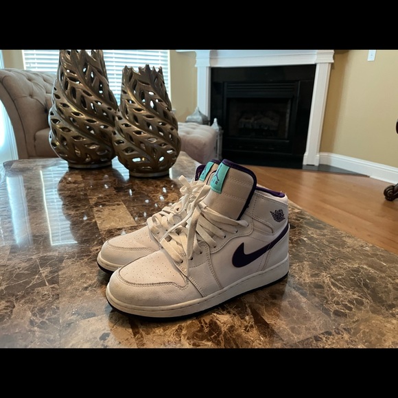 White, purple & turquoise Nike Air Jordan’s Sneakers - Picture 4 of 6